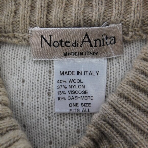 Note Di Anita Wool Cashmere Sweater Poncho Made in Italy Brown One Size - Picture 5 of 6